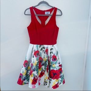 Yellow Brick Road prom graduation dress red floral open back mesh elegant